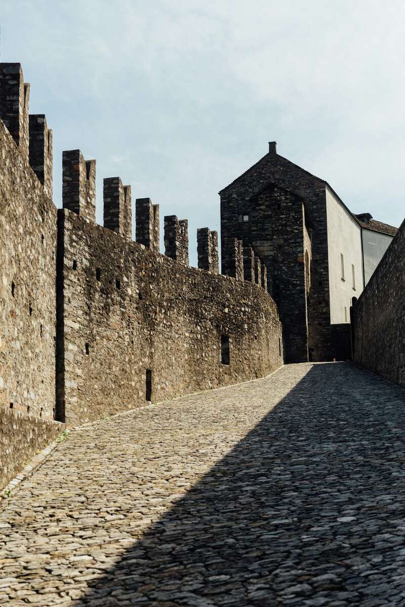 Medieval castle of Bellinzona above the town and valley