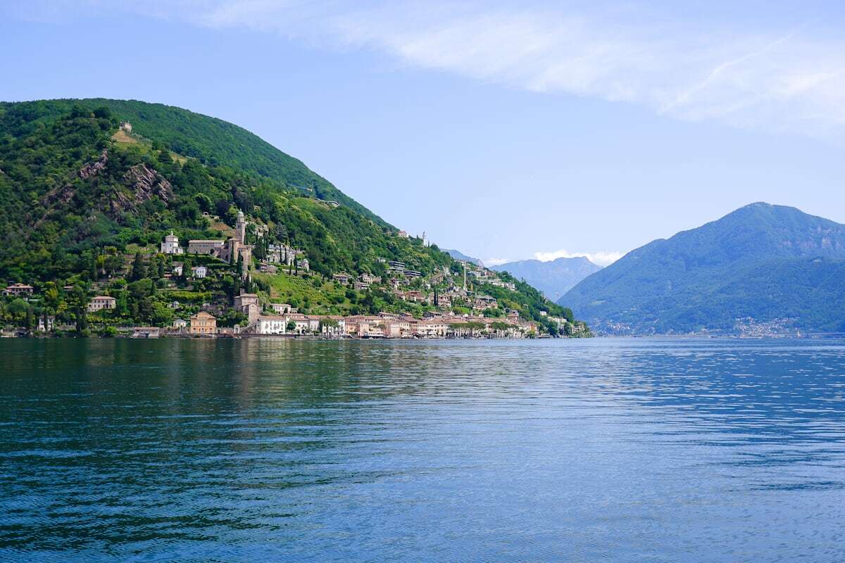 Lugano waterfront and mountains on Lake Lugano
